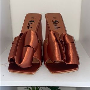 Bow Decor Open Toe Slip On High Heels